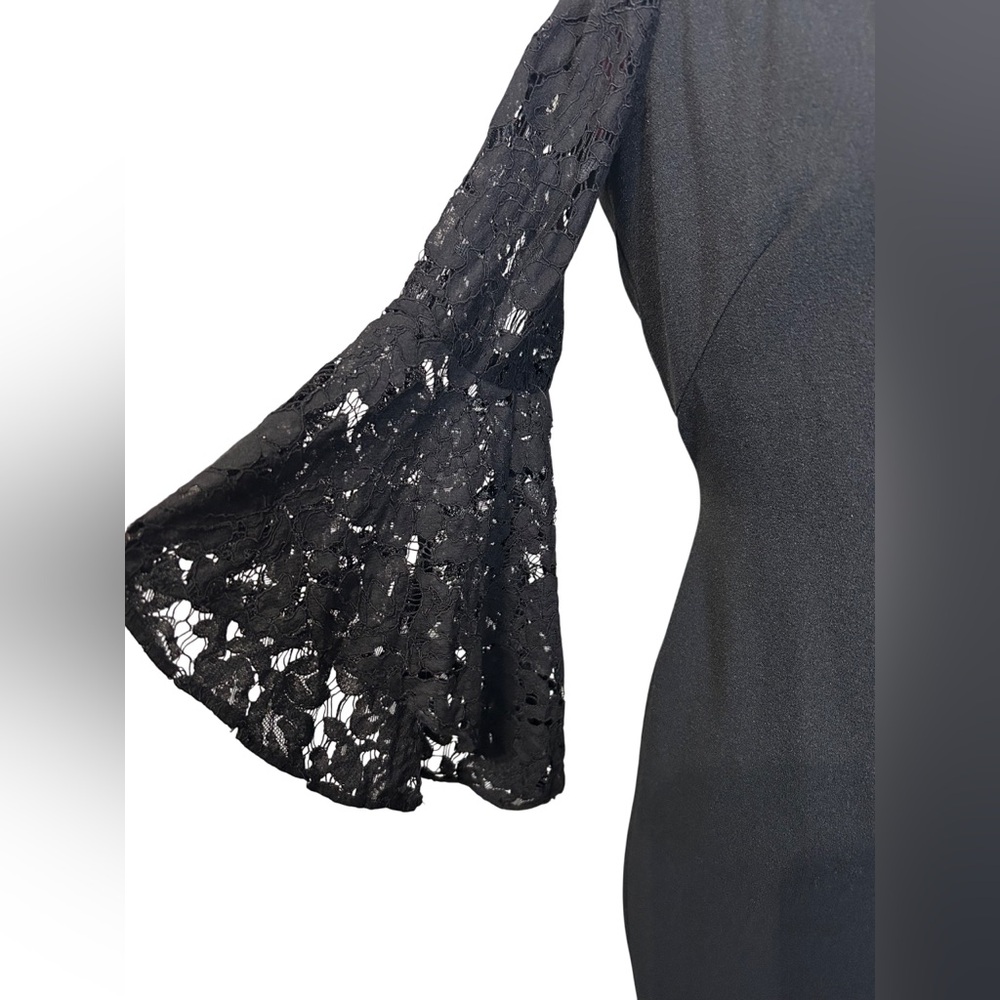 Chelsea28 Black Bell Lace Sleeve Dress Size 6 - Picture 7 of 14